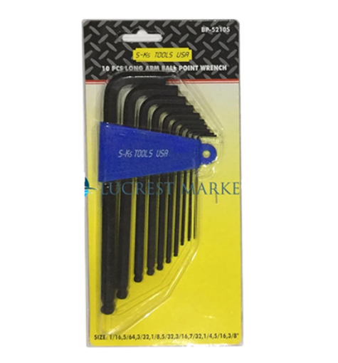 Picture of S-Ks Tools USA BP-5210SB1 Long Arm Ball Point Allen Wrench Set - Inches Size