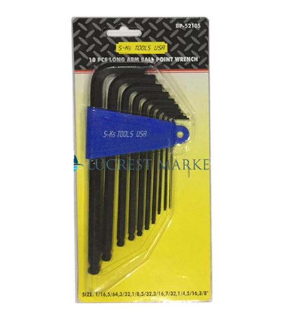 Picture of S-Ks Tools USA BP-5210SB1 Long Arm Ball Point Allen Wrench Set - Inches Size