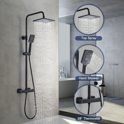 ON -WALL SHOWER BAR SET, ROUND MATTE BLACK-AXS54300B