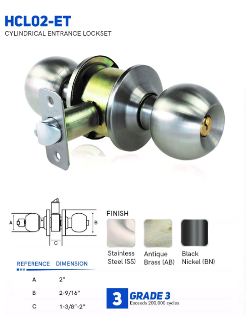 Picture of HENRY CYLINDRICAL ENTRANCE LOCKSET -HCL02-ET